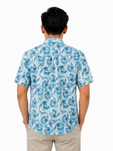 Load image into Gallery viewer, Batik Shirts White Blue Floral Wave
